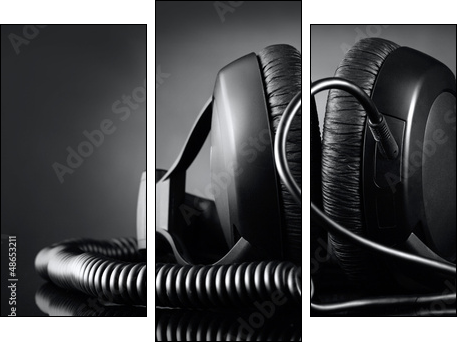 Modern headphones over dark background  - Obraz trzyczęściowy, Tryptyk