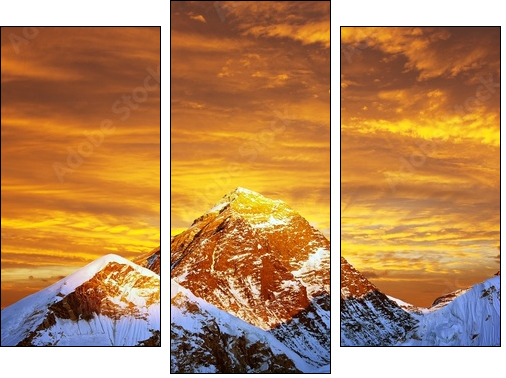 Evening colored view of Everest from Kala Patthar  - Obraz trzyczęściowy, Tryptyk