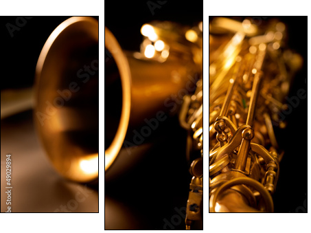 Tenor sax golden saxophone macro selective focus  - Obraz trzyczęściowy, Tryptyk