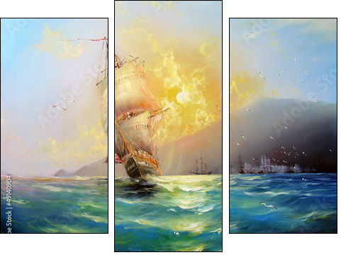 Seascape Harbor  - Obraz trzyczęściowy, Tryptyk