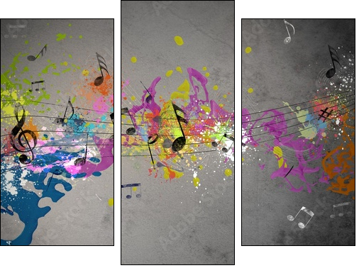 Musical grunge background  - Obraz trzyczęściowy, Tryptyk
