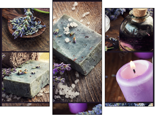 Lavender dayspa collage  - Obraz trzyczęściowy, Tryptyk