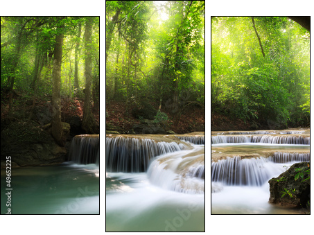 Deep forest waterfall  - Obraz trzyczęściowy, Tryptyk