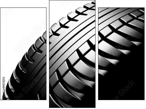Car tire on a white background  - Obraz trzyczęściowy, Tryptyk
