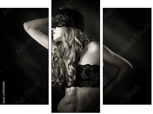 beautiful woman with a black lace on her eyes  - Obraz trzyczęściowy, Tryptyk
