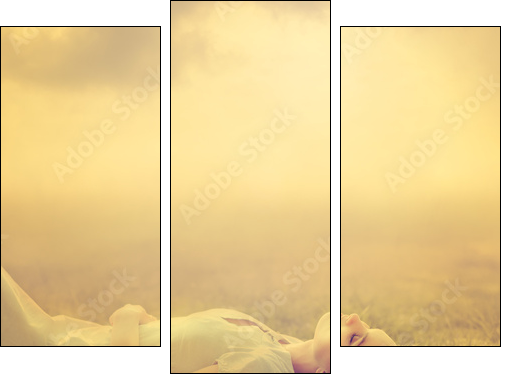 beautiful young girl dreams of lying on a magic meadow in spring  - Obraz trzyczęściowy, Tryptyk