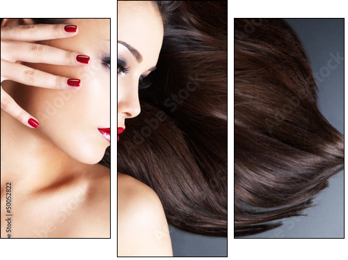 Beautiful woman with long brown straight hairs  - Obraz trzyczęściowy, Tryptyk