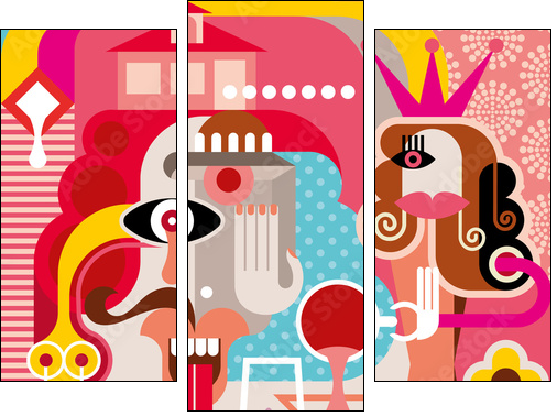 Woman and Man vector illustration - Obraz trzyczęściowy, Tryptyk