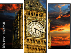 Big Ben at sunset panorama, London  - Obraz trzyczęściowy, Tryptyk