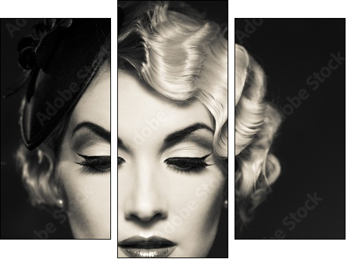 Monochrome picture of elegant blond retro woman   - Obraz trzyczęściowy, Tryptyk