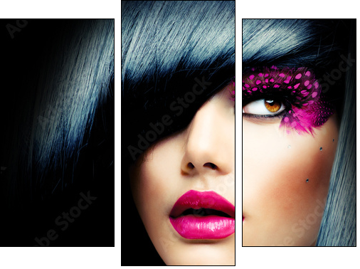 Fashion Brunette Model Portrait. Hairstyle  - Obraz trzyczęściowy, Tryptyk
