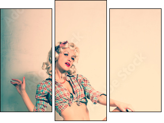 Stylish blonde. Pin-up girl. American style  - Obraz trzyczęściowy, Tryptyk