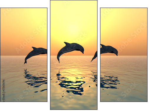 Jumping Dolphins  - Obraz trzyczęściowy, Tryptyk