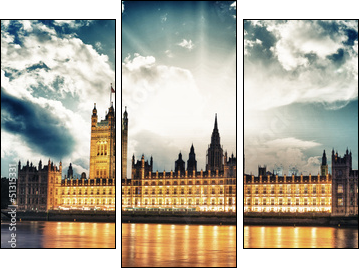 Big Ben and House of Parliament at River Thames International La  - Obraz trzyczęściowy, Tryptyk