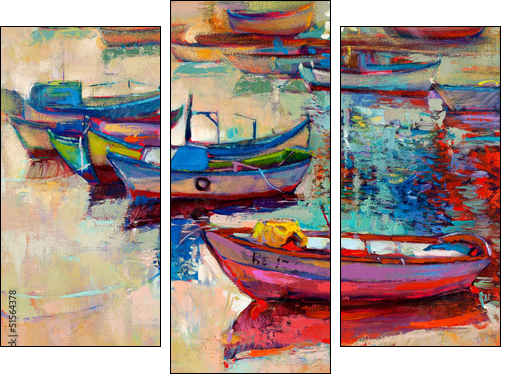 Boats and ocean  - Obraz trzyczęściowy, Tryptyk