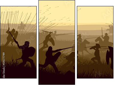Abstract illustration of medieval battle.  - Obraz trzyczęściowy, Tryptyk