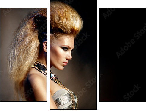 Fashion Rocker Style Model Girl Portrait. Hairstyle  - Obraz trzyczęściowy, Tryptyk