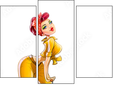 girl auto mechanic pump wheel illustration isolated on white  - Obraz trzyczęściowy, Tryptyk