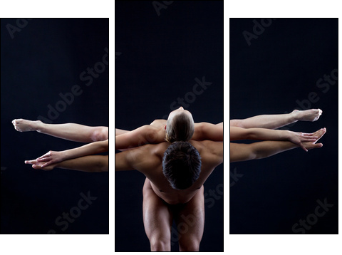 Image of two naked acrobats showing trick  - Obraz trzyczęściowy, Tryptyk