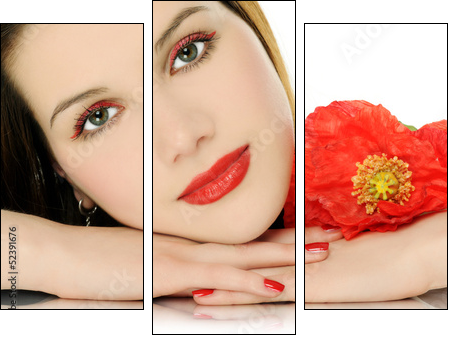 beautiful girl with poppy  - Obraz trzyczęściowy, Tryptyk