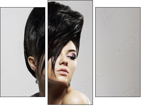 Updo Hair. Woman with Trendy Hairstyle with Diamond Earrings  - Obraz trzyczęściowy, Tryptyk