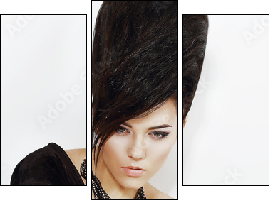 Updo Hair. Woman with Trendy Hairstyle with Diamond Earrings  - Obraz trzyczęściowy, Tryptyk