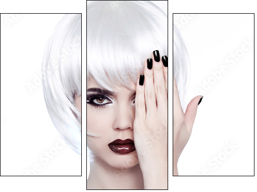 Vogue Style Woman. Fashion Beauty Woman Portrait with White Shor  - Obraz trzyczęściowy, Tryptyk
