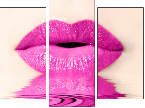 Bouche de femme rose, reflet  - Obraz trzyczęściowy, Tryptyk