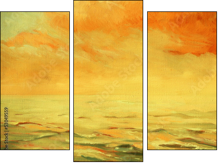 sea landscape with a cloud,  illustration, painting by oil on a  - Obraz trzyczęściowy, Tryptyk