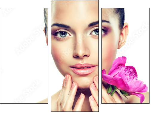 Beauty Portrait. Beautiful Spa Woman Touching her Face  - Obraz trzyczęściowy, Tryptyk