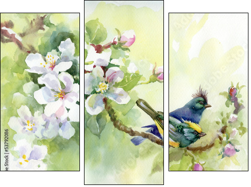 Painting collection Birds of spring  - Obraz trzyczęściowy, Tryptyk