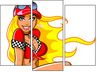Sexy Blonde Racing Fan  - Obraz trzyczęściowy, Tryptyk
