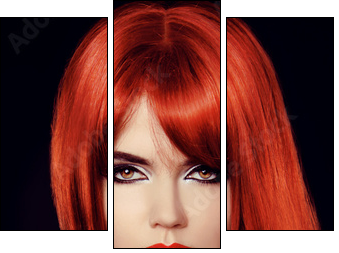 Hair. Healthy Straight Long Red Hair. Fashion Beauty Model. Sexy  - Obraz trzyczęściowy, Tryptyk