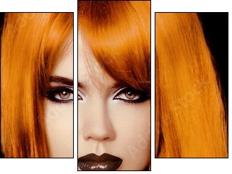 Fashion Portrait Of Beautiful Girl. Vogue Style Woman. Hairstyle  - Obraz trzyczęściowy, Tryptyk
