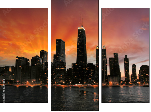 Wonderful Chicago Skyscrapers Silhouette at sunset  - Obraz trzyczęściowy, Tryptyk