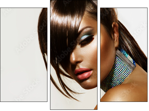 Fashion Beauty Girl. Stylish Haircut and Makeup  - Obraz trzyczęściowy, Tryptyk
