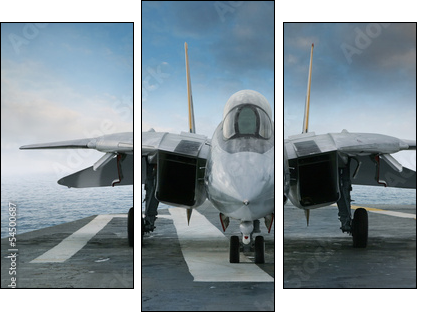 F-14 jet fighter on an aircraft carrier deck viewed from front  - Obraz trzyczęściowy, Tryptyk