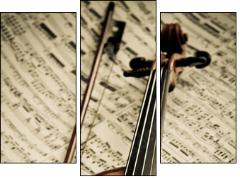 Geige mit Bogen und Notenblatt  - Obraz trzyczęściowy, Tryptyk