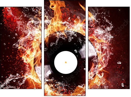burning vinyl disc  - Obraz trzyczęściowy, Tryptyk
