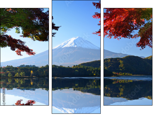 Mt. Fuji in the Autumn from Lake Kawaguchi, Japan  - Obraz trzyczęściowy, Tryptyk