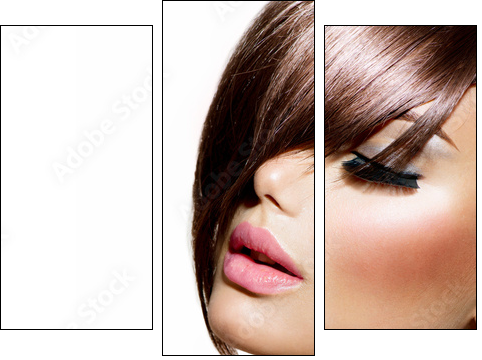 Hairstyle. Beauty Model Girl Portrait with Perfect Makeup  - Obraz trzyczęściowy, Tryptyk