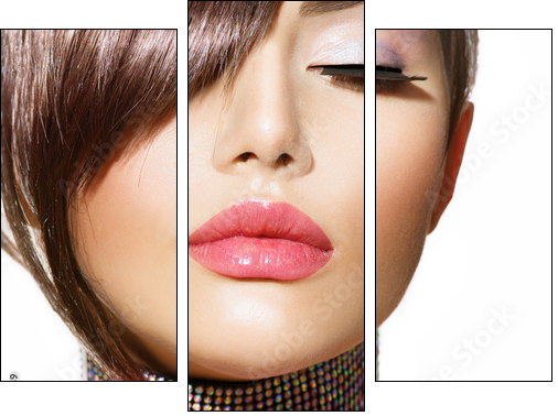 Hairstyle. Beauty Model Girl Portrait with Perfect Makeup  - Obraz trzyczęściowy, Tryptyk
