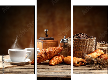 brown background and warm coffee  - Obraz trzyczęściowy, Tryptyk