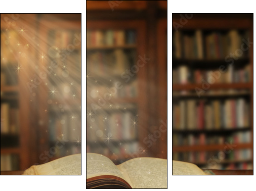  Opened magic book with magic light  - Obraz trzyczęściowy, Tryptyk