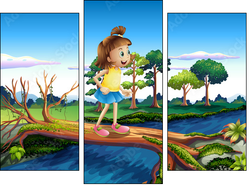 A small girl crossing the river  - Obraz trzyczęściowy, Tryptyk