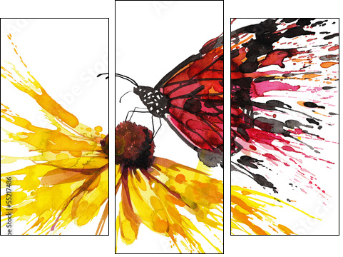 Butterfly on the flower  - Obraz trzyczęściowy, Tryptyk