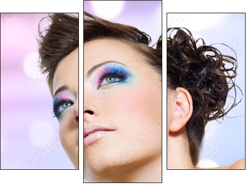 Closeup face with fashion bright pink makeup  - Obraz trzyczęściowy, Tryptyk