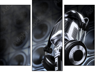 Microphone and headphones  - Obraz trzyczęściowy, Tryptyk