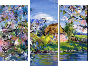 frÃ¼hling landschaft malerei  - Obraz trzyczęściowy, Tryptyk
