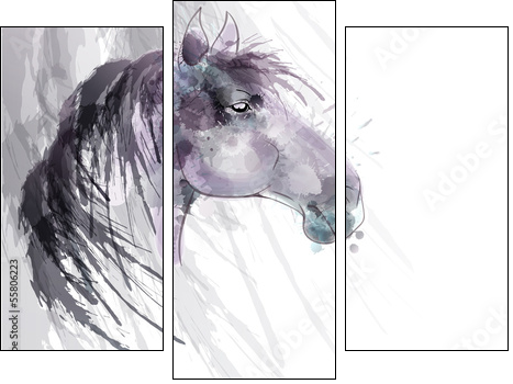 Horse head watercolor painting  - Obraz trzyczęściowy, Tryptyk